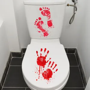 Halloween bloody handprint footprint toilet sticker waterproof scary spooky bathroom decor item
