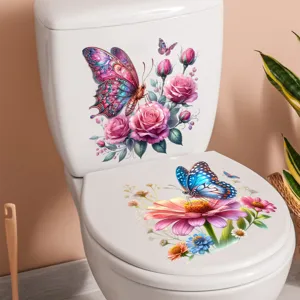 Waterproof butterfly flower toilet sticker self-adhesive bathroom decor decal 1pc