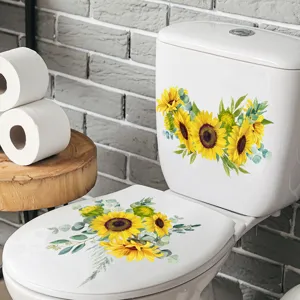 Detail view of waterproof watercolor sunflower toilet sticker set, decorative self-adhesive decal.