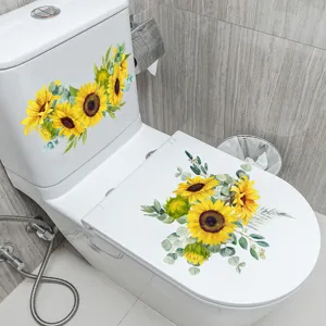 Sunflower toilet seat sticker waterproof self-adhesive bathroom cover floral decors