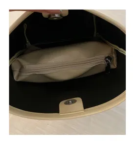 Beige bucket bag inner structure detail minimalist style women fashion handbag new