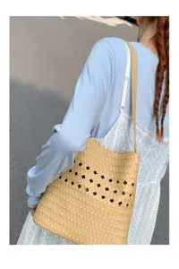 Damen geflochtene Beuteltasche Sommer lässig hohle Schulter Umhängetasche modische Handtasche