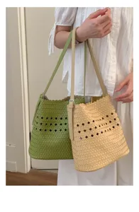 Sommer geflochtene Damen Eimer Tasche, modisches Lochmuster Design, lässige Umhängetasche.