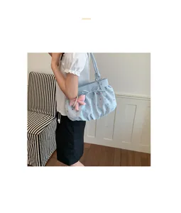 Sac a l'aisselle style coreen doux pour femmes, cabas epaule plisse mignon avec pois colores.