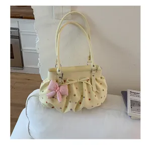 Sac à épaule pour femme style coréen mignon plissé à pois sac cabas fourre-tout quotidien
