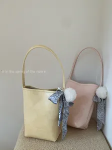 Women Fashion PU Leather Bucket Bag Simple Solid Color Casual Single Shoulder Underarm Handbag With Pendant
