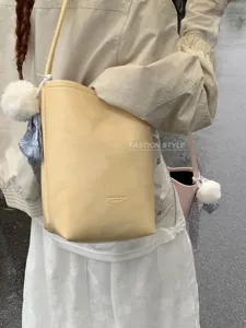 Summer minimalist leather bucket bag stylish womens casual shoulder crossbody bag with cute charm