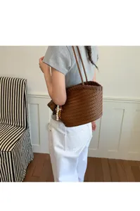Borsa a Tracolla in Pelle Intrecciata Marrone Donna Elegante Borsa da Lavoro Tote Chic