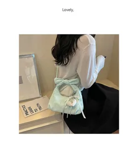 Chic polka dot hobo shoulder bag for women, cute bowknot handle design stylish handbag.