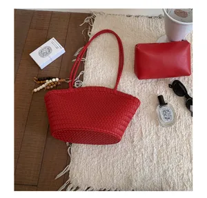 Borsa a spalla intrecciata rossa donna elegante borsa sotto l'ascella borsa di moda