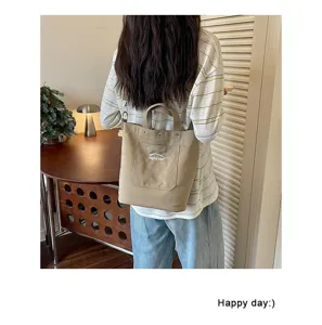 Sac à bandoulière en toile décontracté coréen pour femme sac fourre-tout avec poche et imprimé