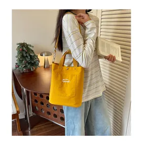 Sac cabas en toile jaune pour femme, sac seau bandouliere epaule tendance avec poche.