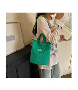 Sac cabas bandouliere en toile verte sac a main decontracte avec poche avant detail