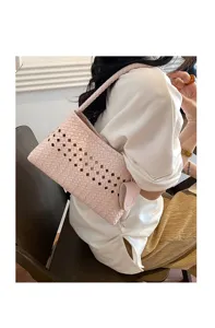 Pink woven leather shoulder bag chic cutout underarm handbag for women daily commute style