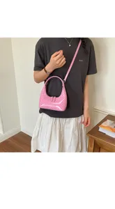 Women stylish pink polka dot crescent handbag niche design cute shoulder crossbody bag new