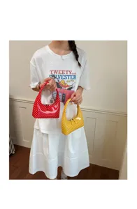 Niche textured patent leather polka dot crescent handbag stylish minimalist mini tote bag