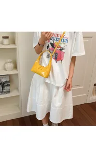 Trendy women yellow polka dot patent leather hobo handbag stylish chic fashion shoulder bag