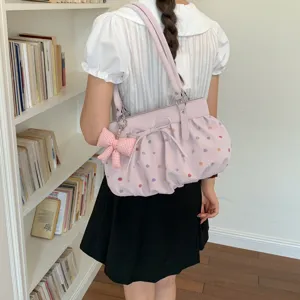Sac Underarm en Cuir PU pour Femmes Sac Tote Plissé Minimaliste Sac à Bandoulière à Pois Sac à Main Mode