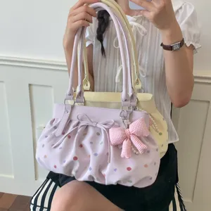 Sac cabas plissé style coréen pour femme avec pois colorés et charm nœud papillon