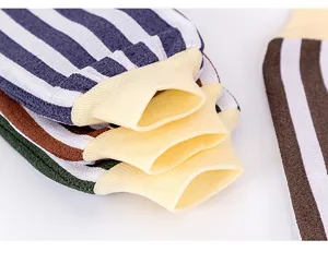 Verstärkter Peeling-Duschhandschuh mit Streifenmuster und elastischem Bündchen für den Körper.