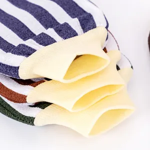 Doppelseitige Peeling-Badehandschuhe gestreifte Duschhandschuhe für die Körperpflege