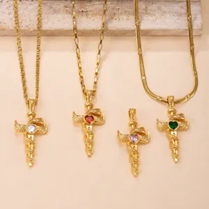 Stainless Steel Gothic Snake Wrapped Cross Heart Rhinestone Pendant Vintage Punk Jewelry Pendant Only For Necklaces DIY