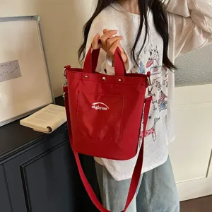 Sac Seau en Toile Style Coréen pour Femmes Imprimé de Lettres Sac Bandoulière Cabas