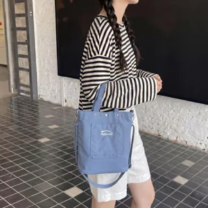 Sac cabas en toile décontracté coréen pour femmes, sac bandoulière seau élégant.