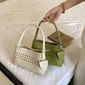 Woven leather underarm shoulder bag for women, stylish minimalist hollow handbag commuting daily