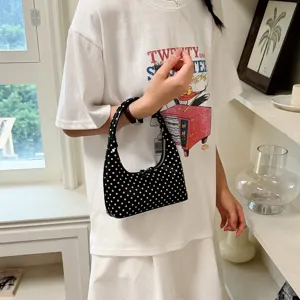 Black polka dot hobo bag for women stylish crescent handbag minimalist shoulder bag