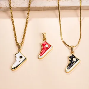 Stainless Steel Enamel Canvas Shoe Pendant Necklace Set Trendy Fashion Jewelry Gift