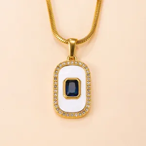 Lichte Luxe Mode Roestvrij Staal Vierkante Edelsteen Hanger Chique Geometrisch Strass Bedel Vrouwen Sieraden Accessoire