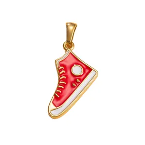 Stainless steel red mini canvas sneaker charm pendant for DIY jewelry making accessories.