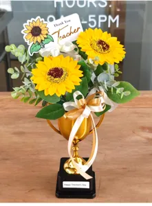 Teacher day sunflower trophy artificial flower arrangement gift decorative desktop display
