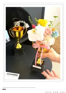 DIY gold trophy floral arrangement kit for teacher's day gift home table decor supplies.
