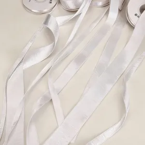 White glossy velvet ribbon rolls for floral bouquet packaging and gift wrapping crafts 10m