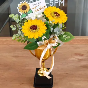 Sunflower trophy flower arrangement DIY material, creative Teacher's Day gift decor tabletop.