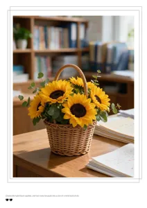 Handmade Woven Flower Basket with Sunflowers and Eucalyptus for Home Office Decor Gifts