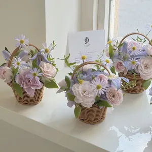 Handmade Woven Flower Basket Small Rattan Portable Wicker Basket For Succulent Plant Tabletop Decorative Basket For Home Party Gift