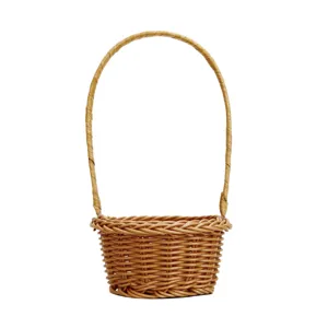 Handwoven rattan flower basket with long handle, perfect for floral arrangement and plant pots.