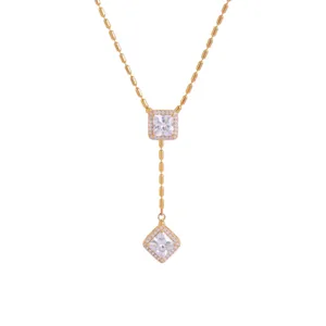 Minimalist geometric zircon stainless steel long Y necklace for women daily wear jewelry