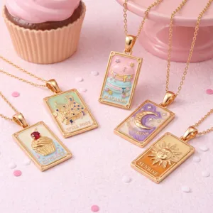 Magic tarot card necklace stainless steel sweet dessert moon sun design pendant jewelry