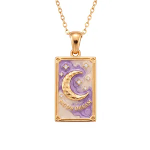 Tarot card pendant necklace made of stainless steel with moon design jewelry detail