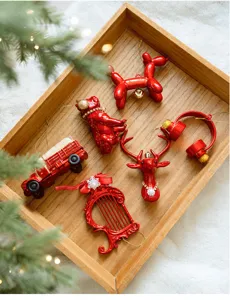 Red Christmas Tree Hanging Ornaments Set Cute Holiday Pendant Decor for Home Party