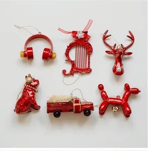 Red Christmas ornament set details, festive tree hanging decor, creative holiday decor.