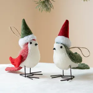 Christmas felt bird hanging ornaments set holiday tree decor props cute design 2pcs