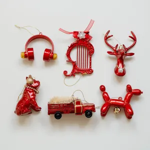 Red Christmas ornaments set hanging tree decor cute deer car holiday party supplies