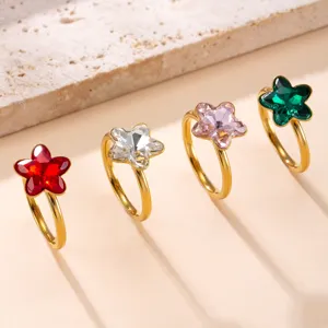 Anillos de acero inoxidable dorados con circonitas de estrella joyas para mujer
