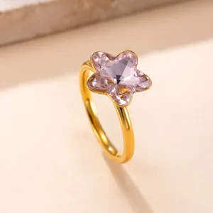 Anillo Minimalista de Acero Inoxidable con Pentagrama y Zirconia Moda Lujo Ligero Anillo de Dedo de Acero de Titanio para Mujer Joyería