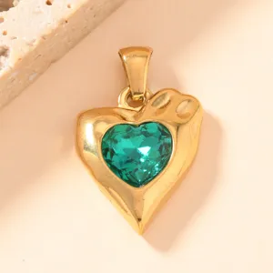Exquisite gold-plated heart pendant featuring a vibrant green crystal centerpiece accessory.